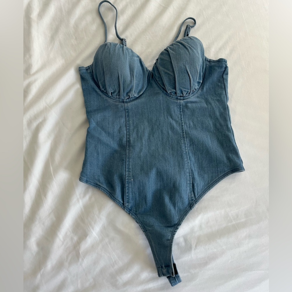 Light wash denim bustier bodysuits